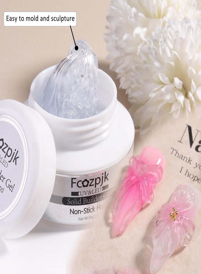 Fcozpjk Clear Solid Builder Gel For Nails, 30g Hard Gel for Nails with Silicone Molds for Carving Non-Sticky Building 3D Sculpture Flowers Modeling Design Professional Manicure Supplies - Image 3